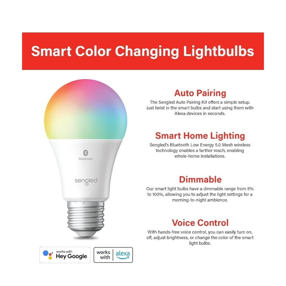 Sengled Smart Light Bulbs, Color Changing Alexa/Bluetooth Mesh, Dimmable LED - Picture 2 of 8